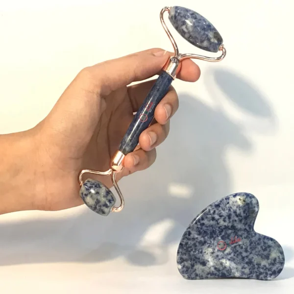 Blue Sodalite Jade Gua Sha Facial Massager Roller - Image 3