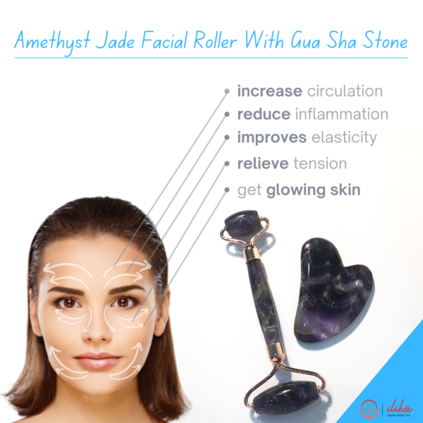 Amethyst Jade Facial Roller & Gua Sha Stone - Image 3