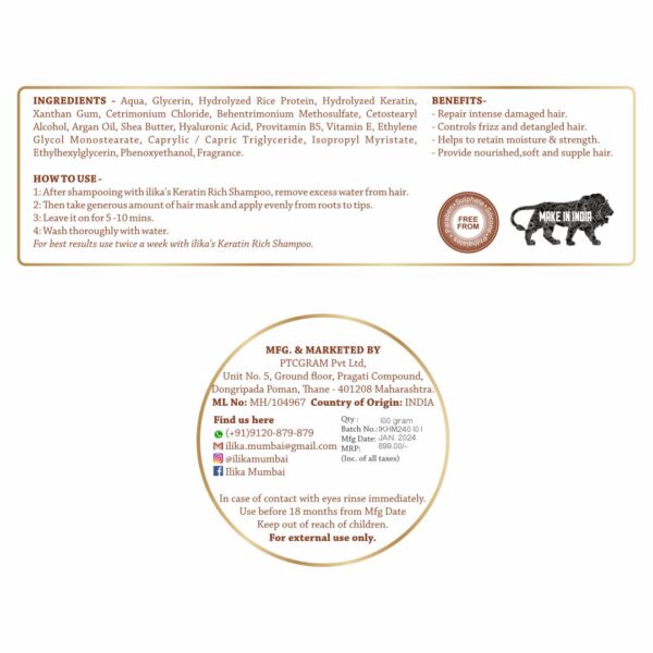 Keratin Rich Hair Mask | Repair Intense Damaged Hair | 100 g - Image 6